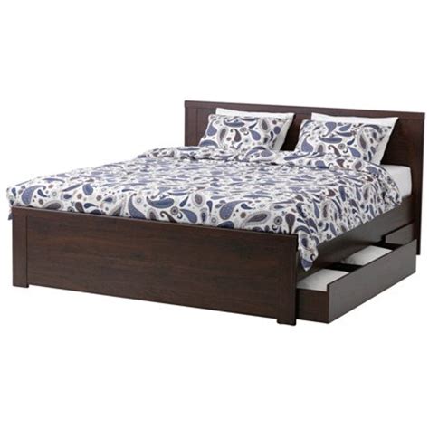 Queen ikea bed - What to expect. A sturdy bed frame with soft, profile edges and high legs. A classic shape that will last for many years. Also, there are spacious storage boxes under the bed where you can store bedding or clothes. Article Number 892.411.95. Product details. 